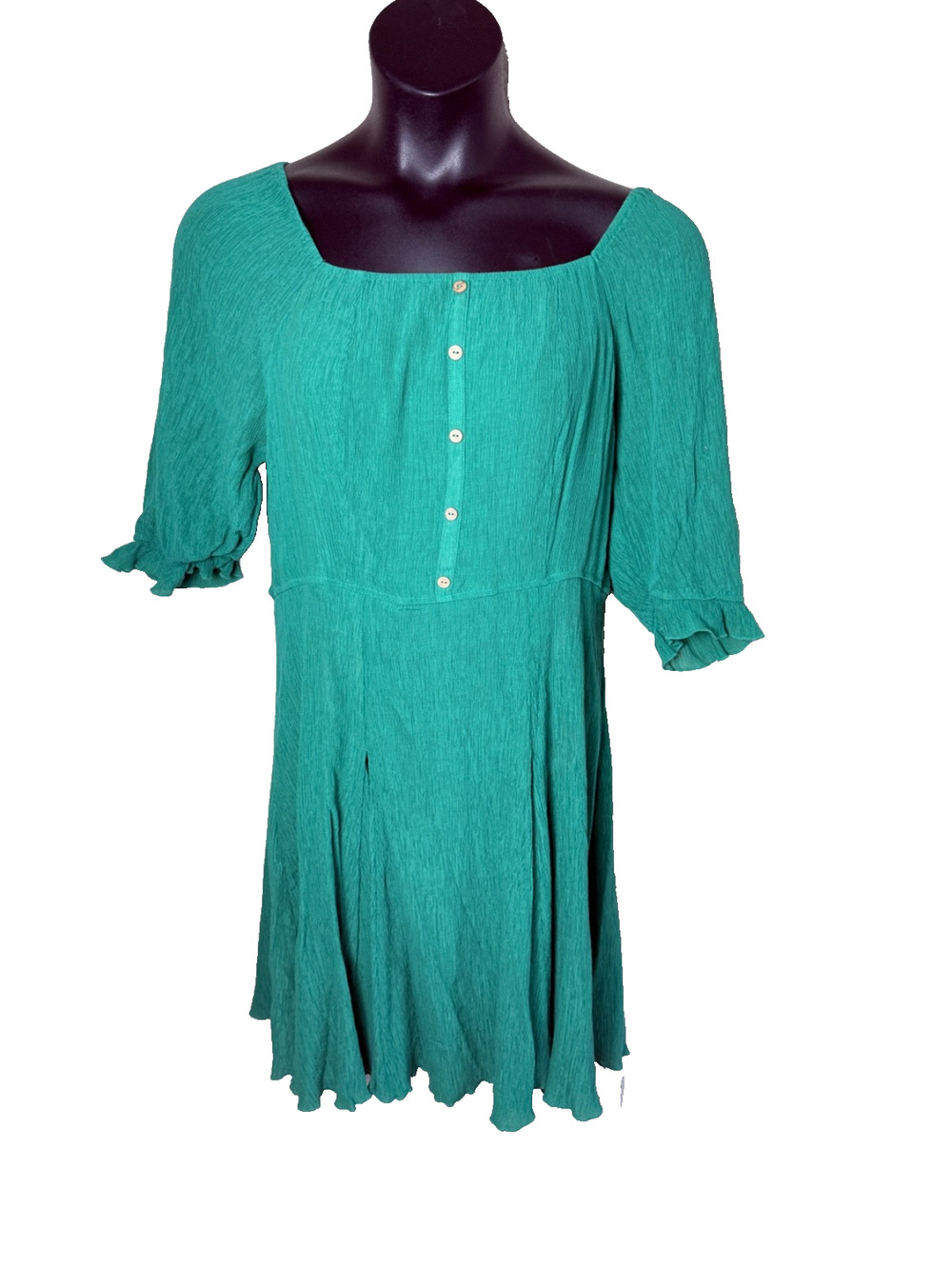 Oddi Green Peasant Dress Fits 16/18 1X Plus Smocked Back Gauze Fit Flare (3X)